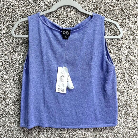 Eileen Fisher Tops - Eileen Fisher Tank Top Womens S Lavender Blue/Purple Tulle Knit Crop Boat Neck S